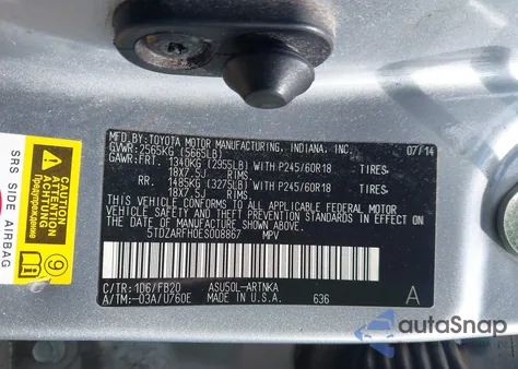 2014 Toyota Highlander Le from USA, damaged, VIN 5TDZARFH0ES008867